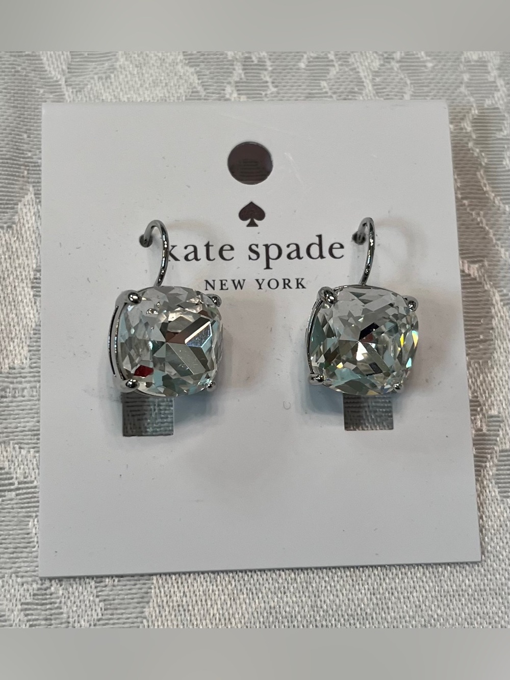 Kate Spade Crystal Silver-tone Hoop Earrings with Lever Back Clasp